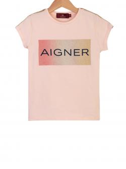 Aigner Kids Logo T-Shirt rose Mädchen Streifen seitlich g