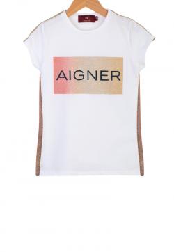Aigner Kids Logo T-Shirt weiß Streifen k