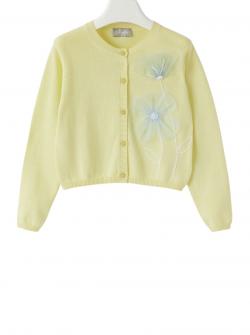 il Gufo Cardigan, Strickjacke Tüllblumen gelb