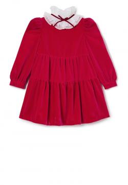 Il Gufo Samtkleid fuchsia