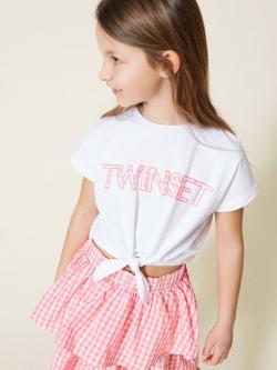 Twinset T-Shirt Logo karriert weiss