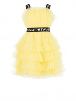 Twinset Kleid Tüll Volants gelb