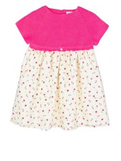 Wedoble Kleid mit Stickeinsatz pink/beige
